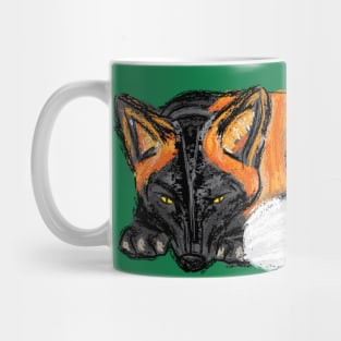 Cute Artwork of a Crouching Cross Fox I Mug